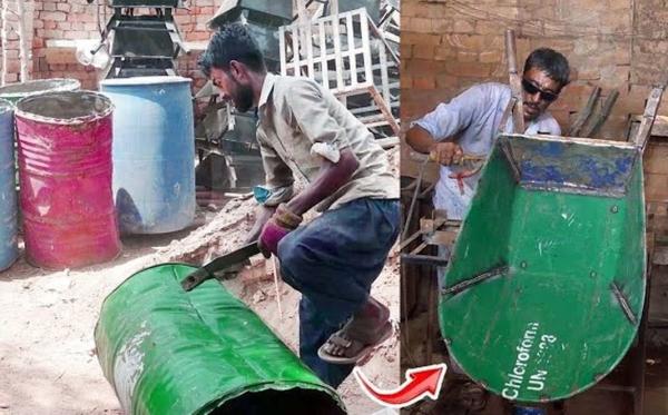 خلاقیت منحصربه‌فرد و استثنایی یک جوان باهوش در ساخت فرغون با بشکه روغن موتور مرزهای نبوغ رو جابه‌جا کرد+ فیلم