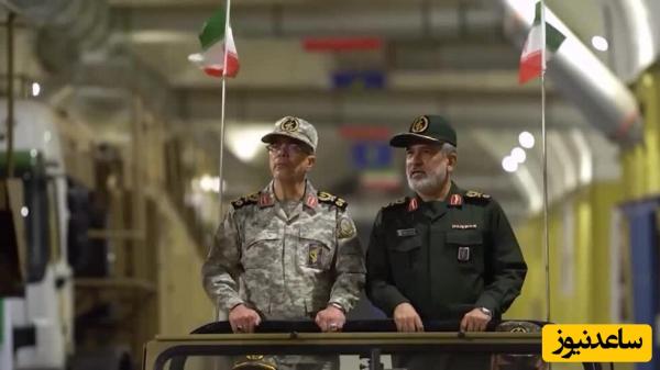 آخرین بازدید سپهبد شهید محمد باقری و سپهبد شهید حاجی زاده از یکی از شهرهای موشکی و پهپادی+ویدیو
