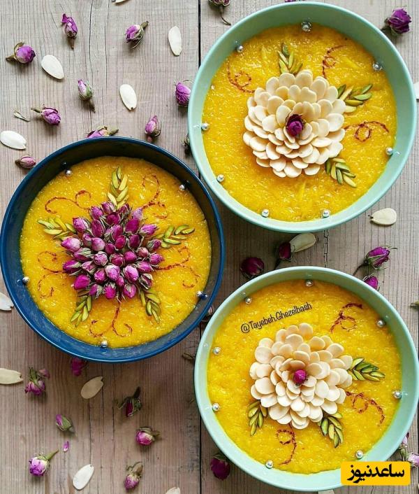 چگونه شله زرد نذری متفاوت درست کنیم ؟ / ایدههای زیبای تزیین شله زرد ویژه نذری ماه محرم با دارچین، بادام و گل محمدی + عکس