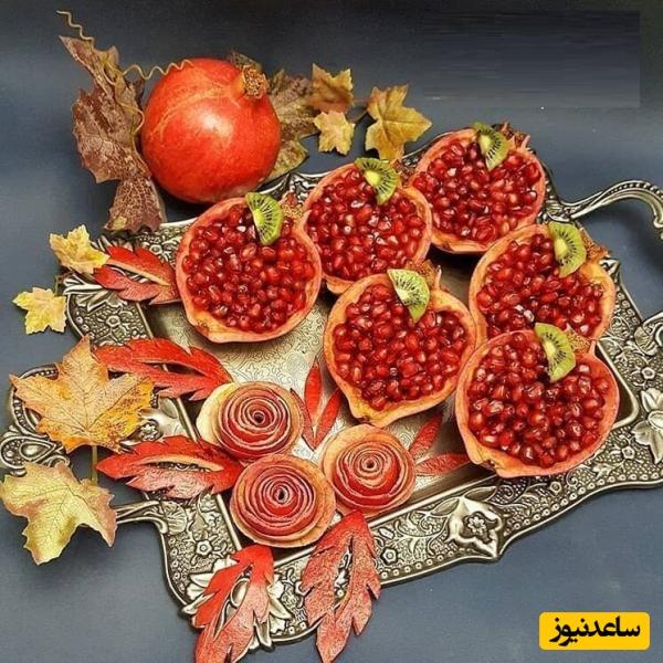انار رو این شکلی بچینی، همه تو صف وایمیستن ازش عکس بگیرن! / 15 ایده چشم‌نواز برای سرو انار شب یلدا + عکس و فیلم